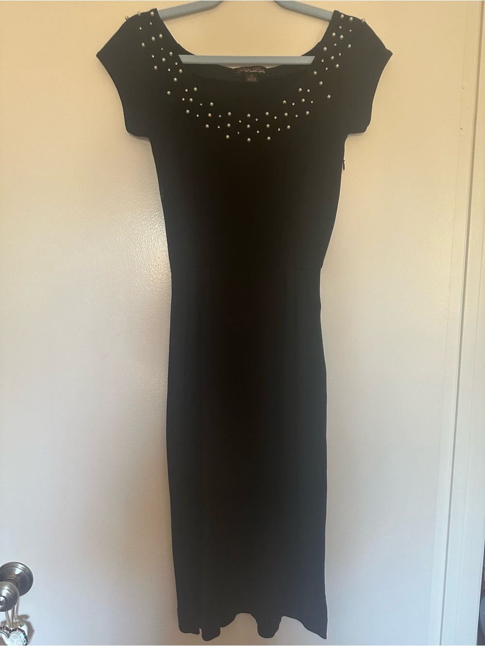 Pearl and Rhinestone Black Cotton Jersey Pencil Dress Size 2 by Trashy Diva